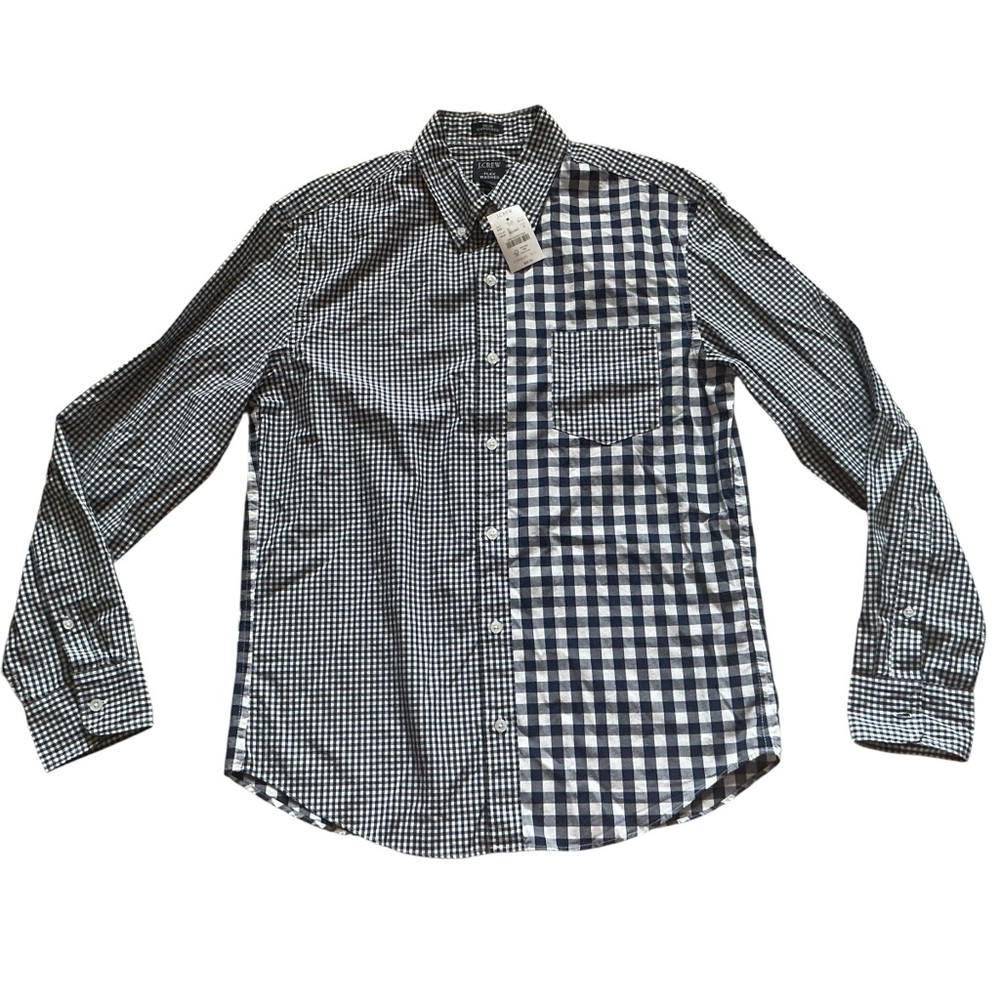 J crew mens navy multi gingham shirt button down long sleeve business casual M